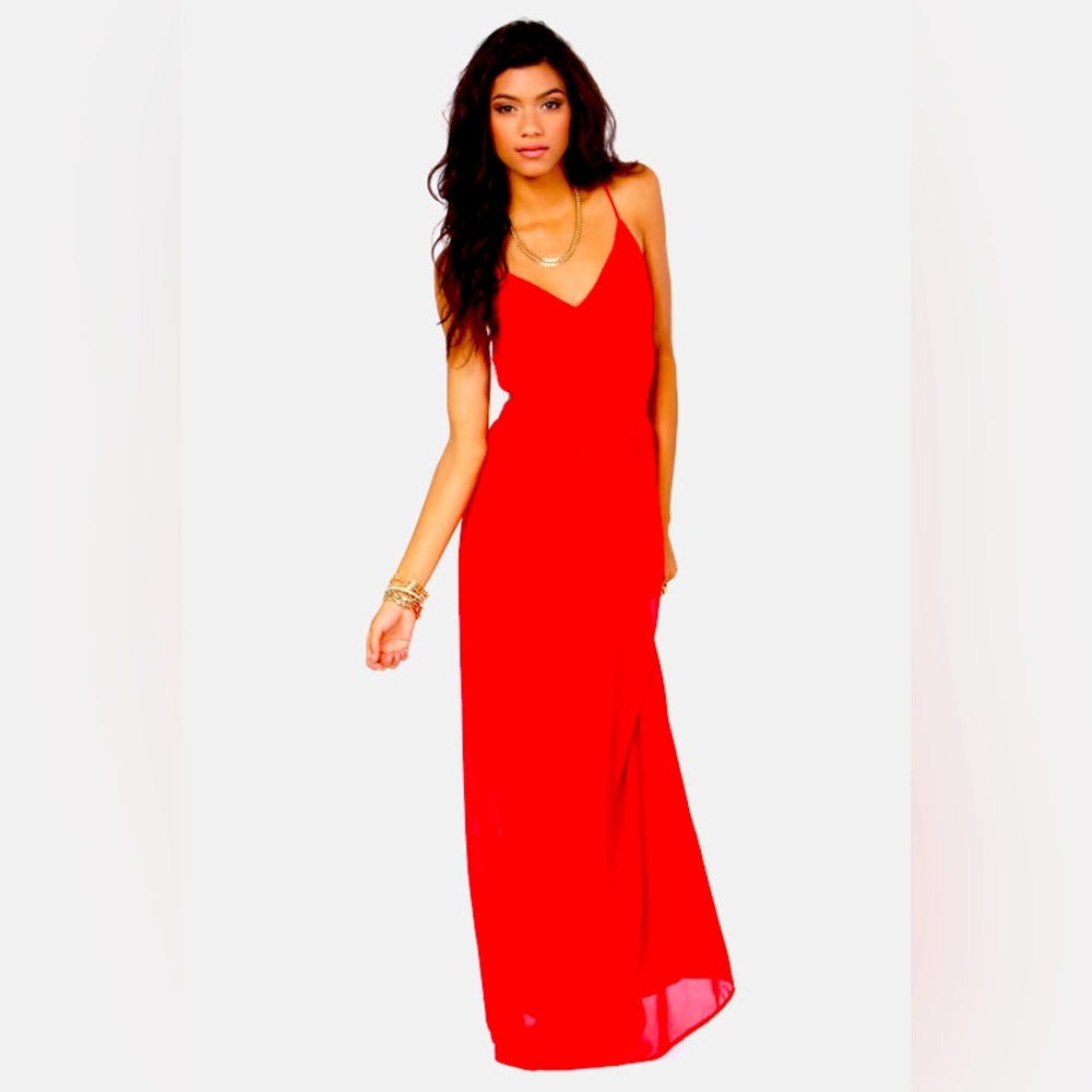 LULUS Exclusive Rooftop Garden Backless Bright Red Maxi Dress